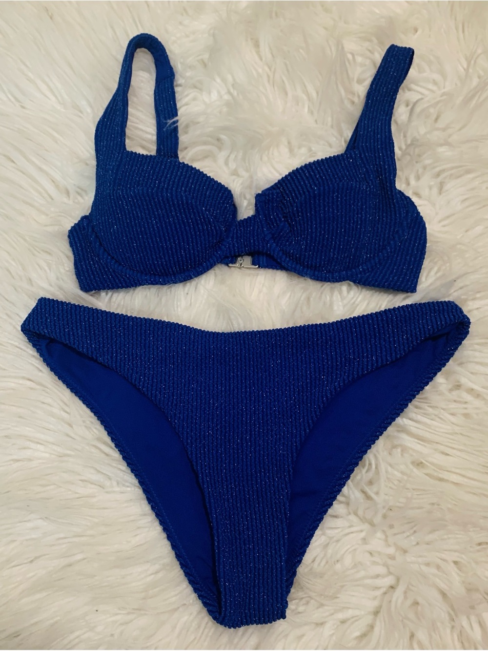Vetchy Laguna Bikini Navy Lurex Set Swimsuit Metallic Blue Size S/M
